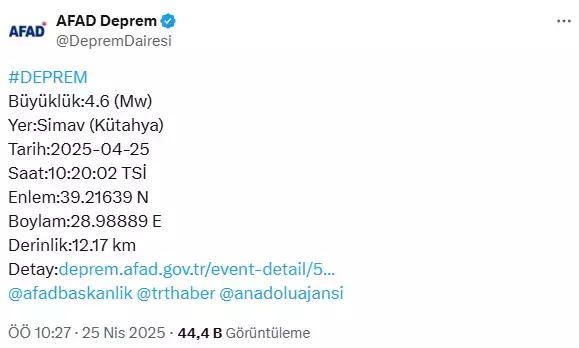 Kütahya'da peş peşe 2 deprem! Okullar tatil edildi samsun manşet haberleri Samsun manşet - samsun haberleri